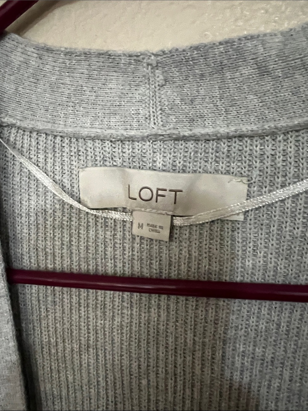 LOFT Soft Light Gray Ribbed Open-Front Cardigan - Picture 2 of 3